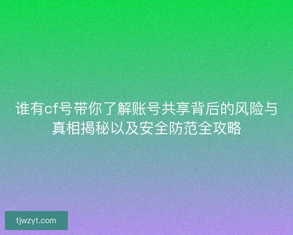 谁有cf号带你了解账号共享背后的风险与真相揭秘以及安全防范全攻略